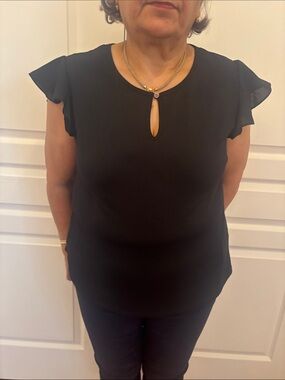 Catherine Malandrino Black Flutter-Sleeve Keyhole Blouse